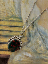 Load image into Gallery viewer, Antique Silver Victorian Swivel Fob Pendant with Bloodstone and Carnelian on Silver Figaro Chain
