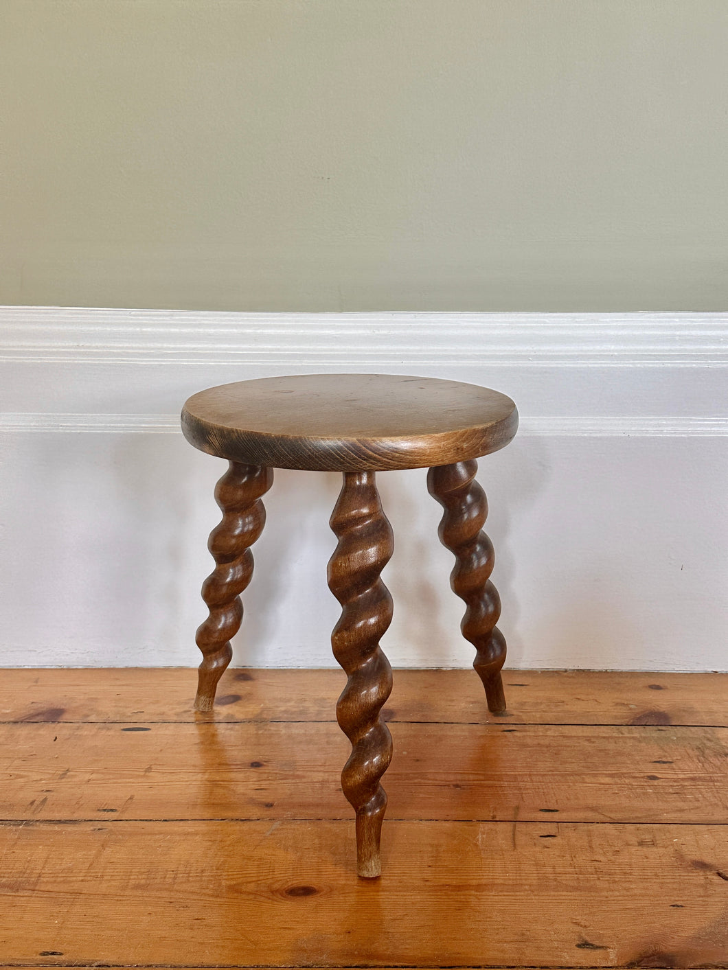 Vintage French Round Stool with Twisted Legs