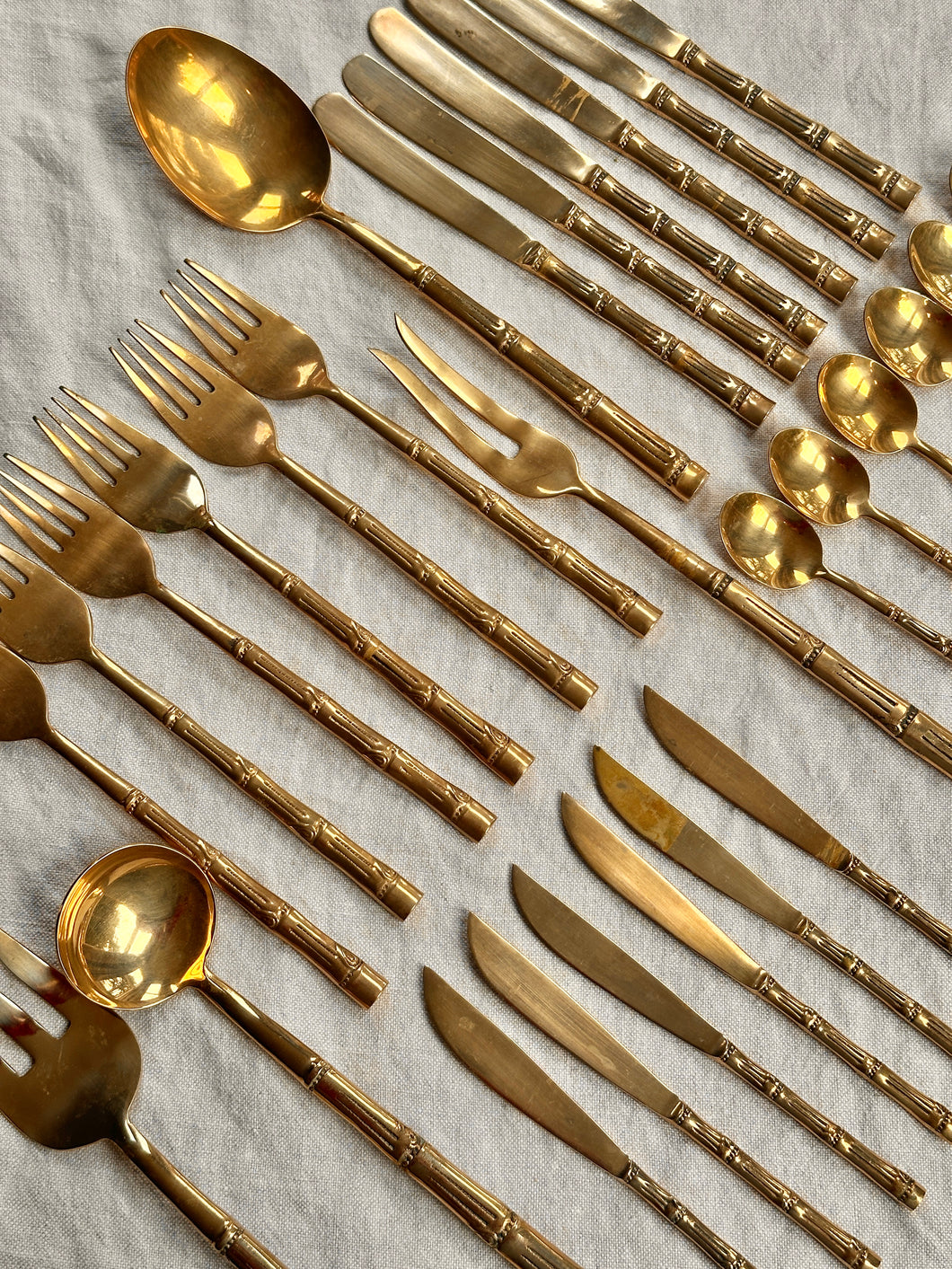 Vintage 1970s Bamboo Bronze Cutlery Set (133 pieces)