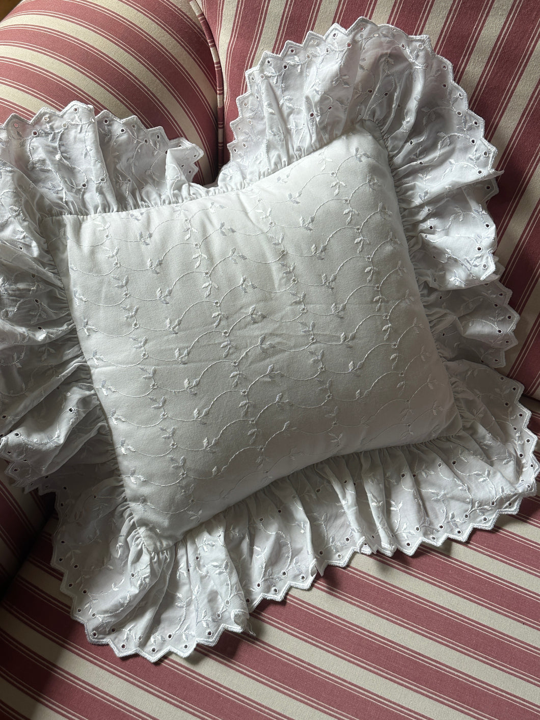 Vintage Square Shaped Embroidery Anglaise Cushion