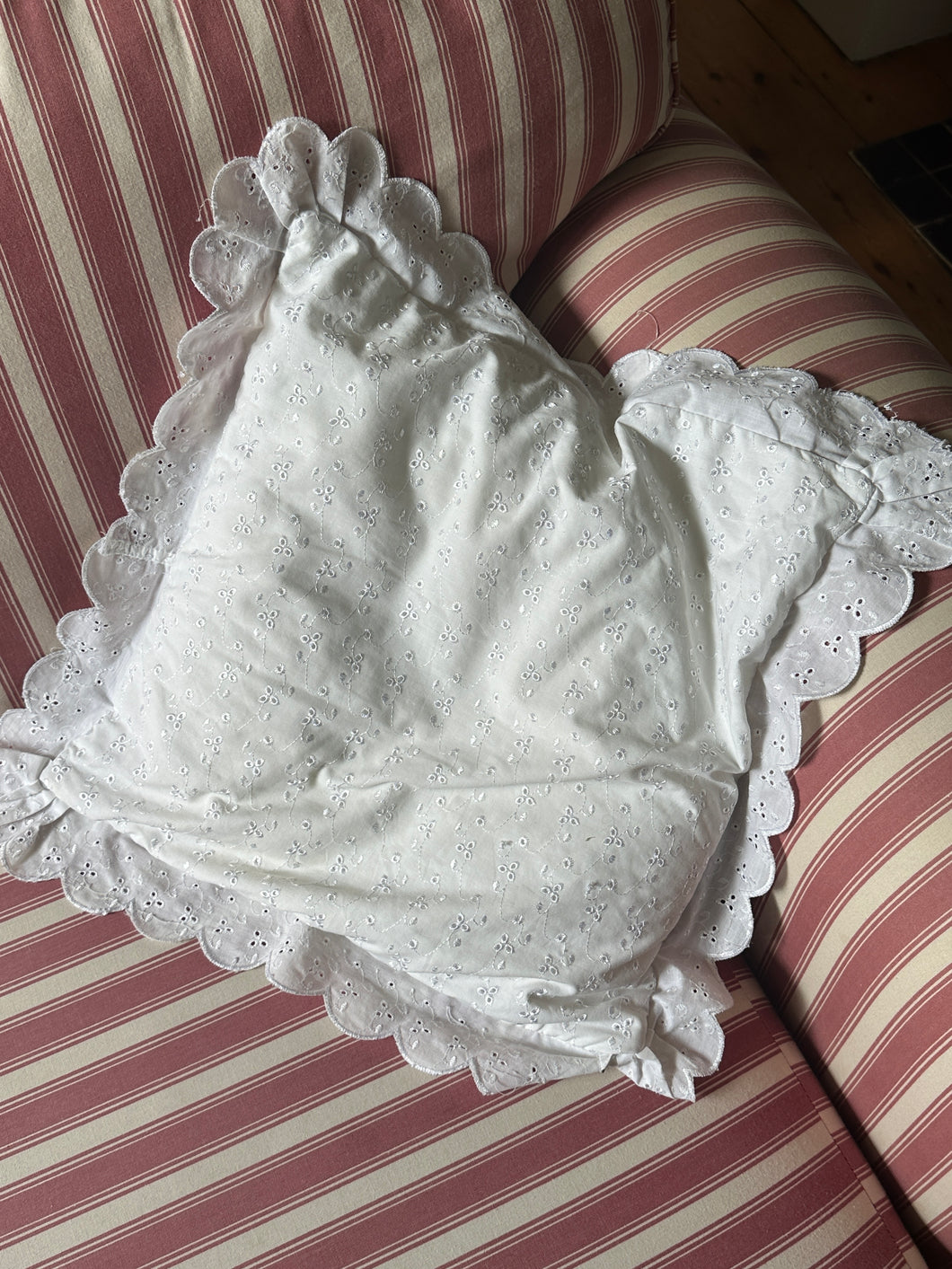 Vintage Square Shaped Embroidery Anglaise Cushion