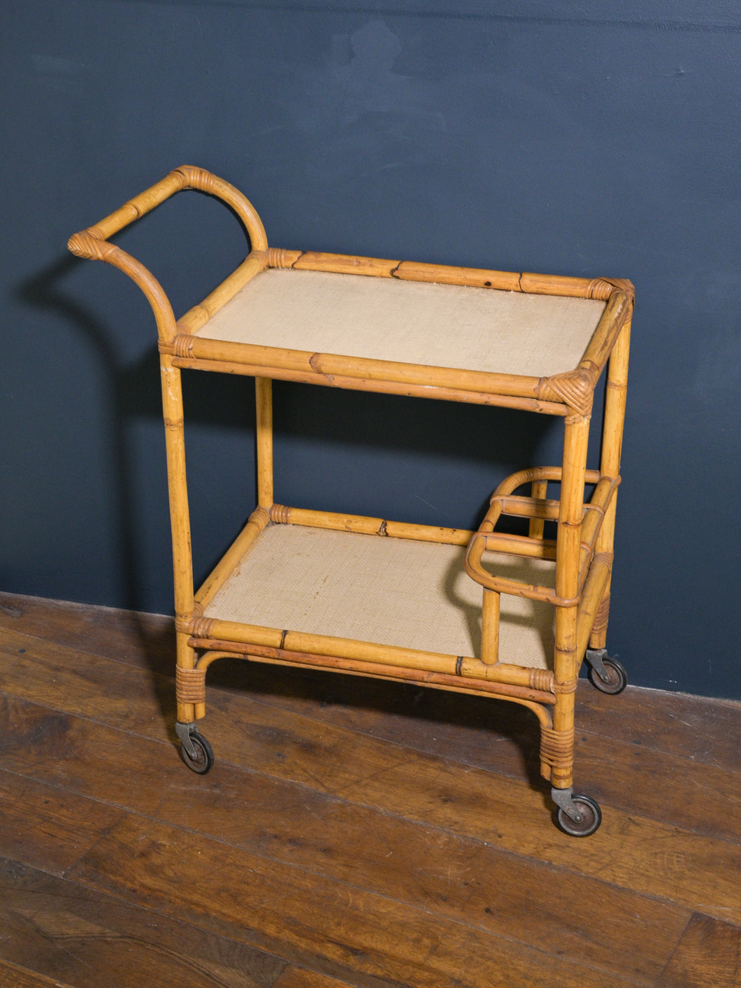 Vintage French Bamboo and Rattan Drinks Trolley