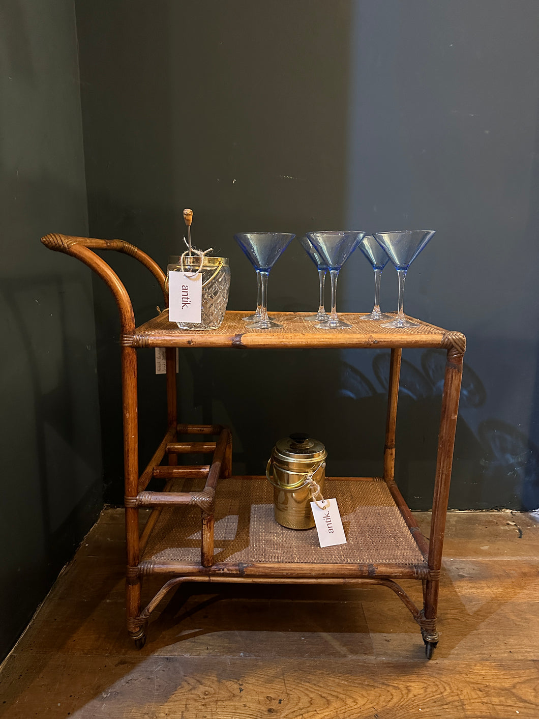 1950s French Rattan Cocktail Drinks Trolley