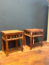 Load image into Gallery viewer, Pair of Antique Tiger Bamboo Plant Stand Stool Tables

