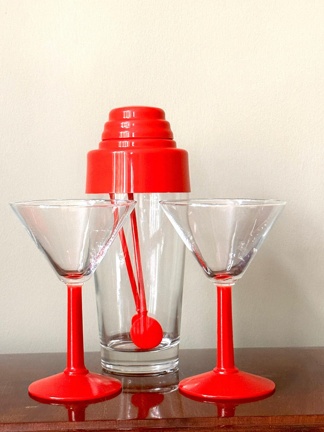 Vintage Mid Century Red Martini Cocktail Shaker Set