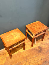 Load image into Gallery viewer, Pair of Antique Tiger Bamboo Plant Stand Stool Tables
