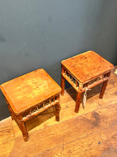 Load image into Gallery viewer, Pair of Antique Tiger Bamboo Plant Stand Stool Tables
