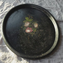 Load and play video in Gallery viewer, Large 19th Century Black Hand-painted Metal Serving Tray Dish
