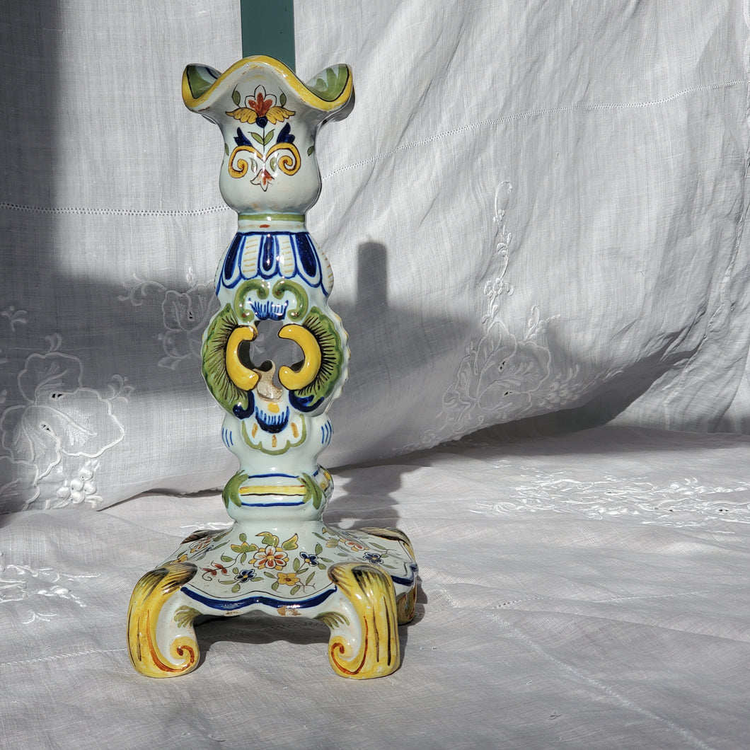 Antique French Faience Candlestick Holder