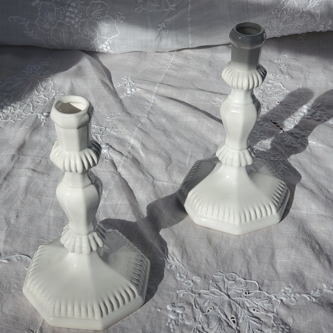 Pair Of French Ceramic Lamps or Candlestick Holders