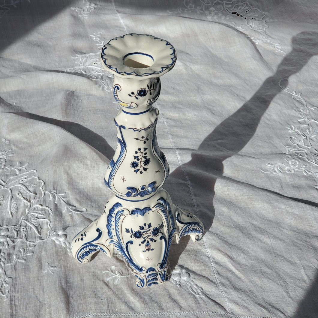 Antique French Faience Delft Candlestick Holder