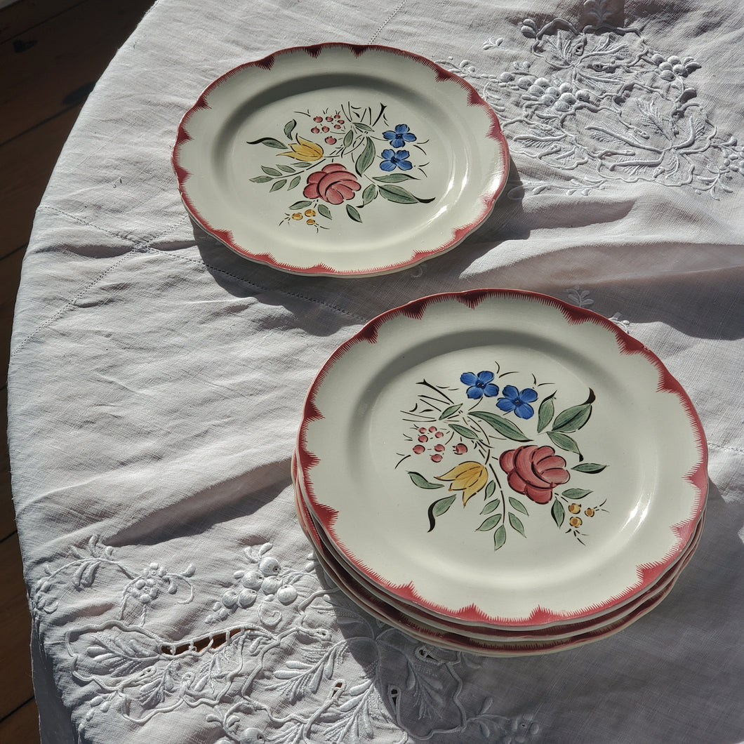 Set Of Seven French Hand-Painted Floral Plates