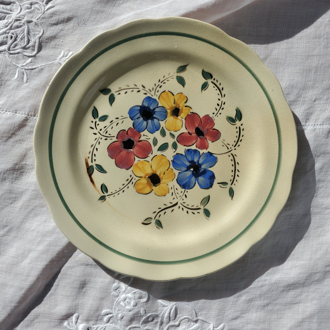 Small French Cream Plate With Floral Detailing
