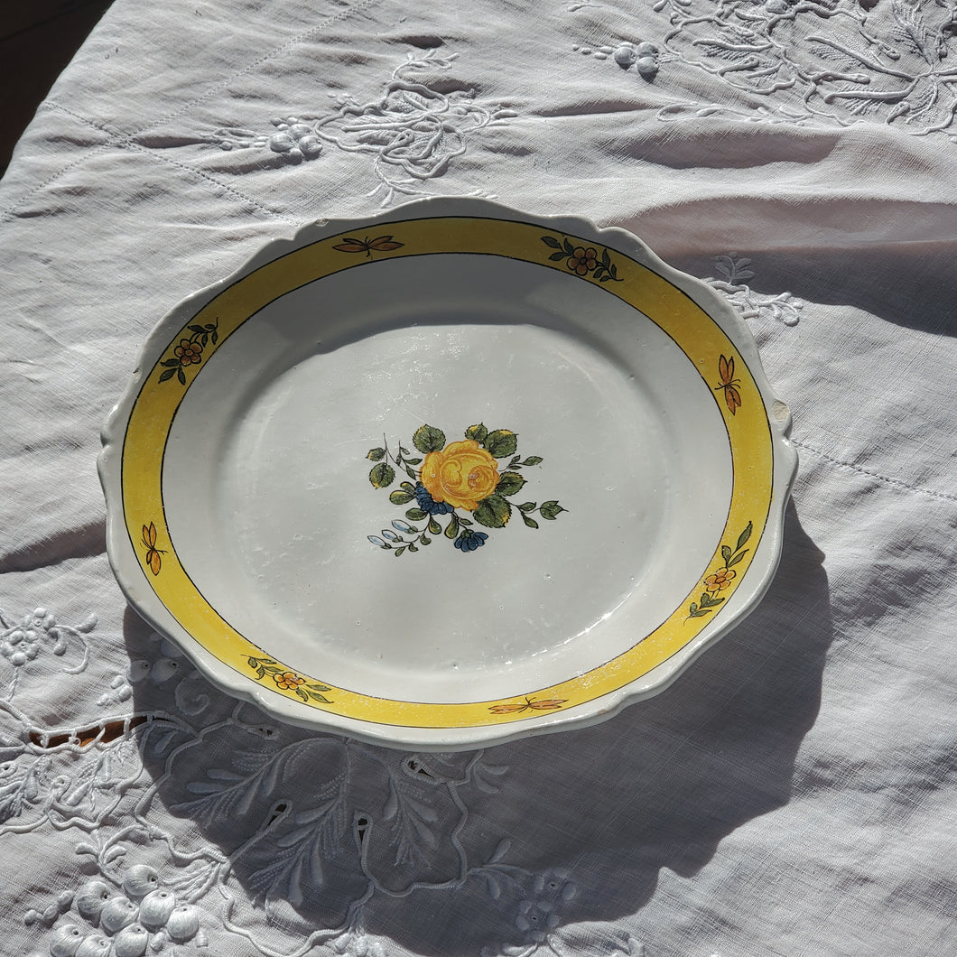 Antique French Yellow Floral Plate