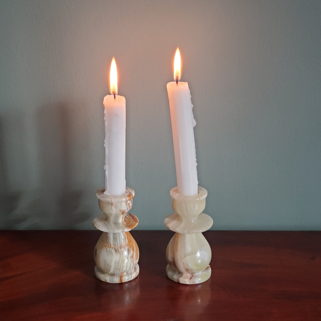 Pair Of Onyx Candlestick Holders