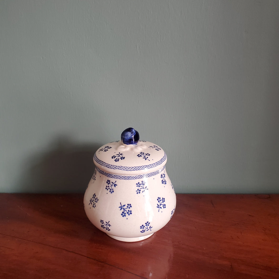 Small Vintage Blue Floral Pottery Dish