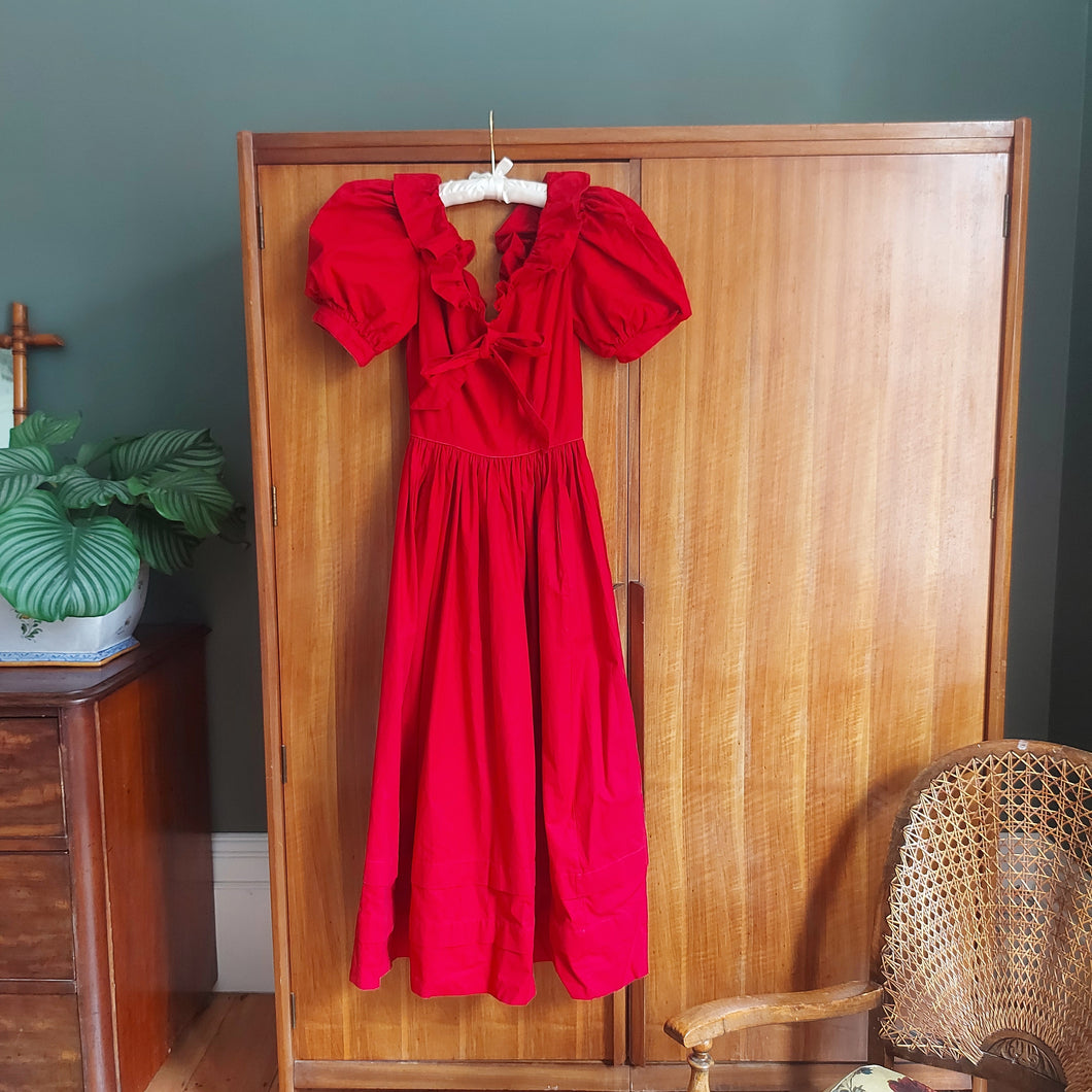 1980s Red Laura Ashley Dress