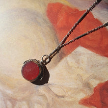 Load image into Gallery viewer, Antique Silver Victorian Swivel Fob Pendant with Bloodstone and Carnelian on Unusual Link Chain
