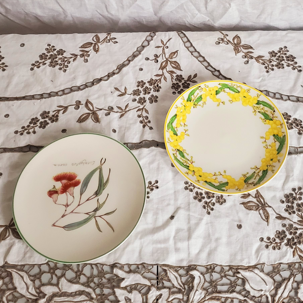 Two Australian wildflower side plates