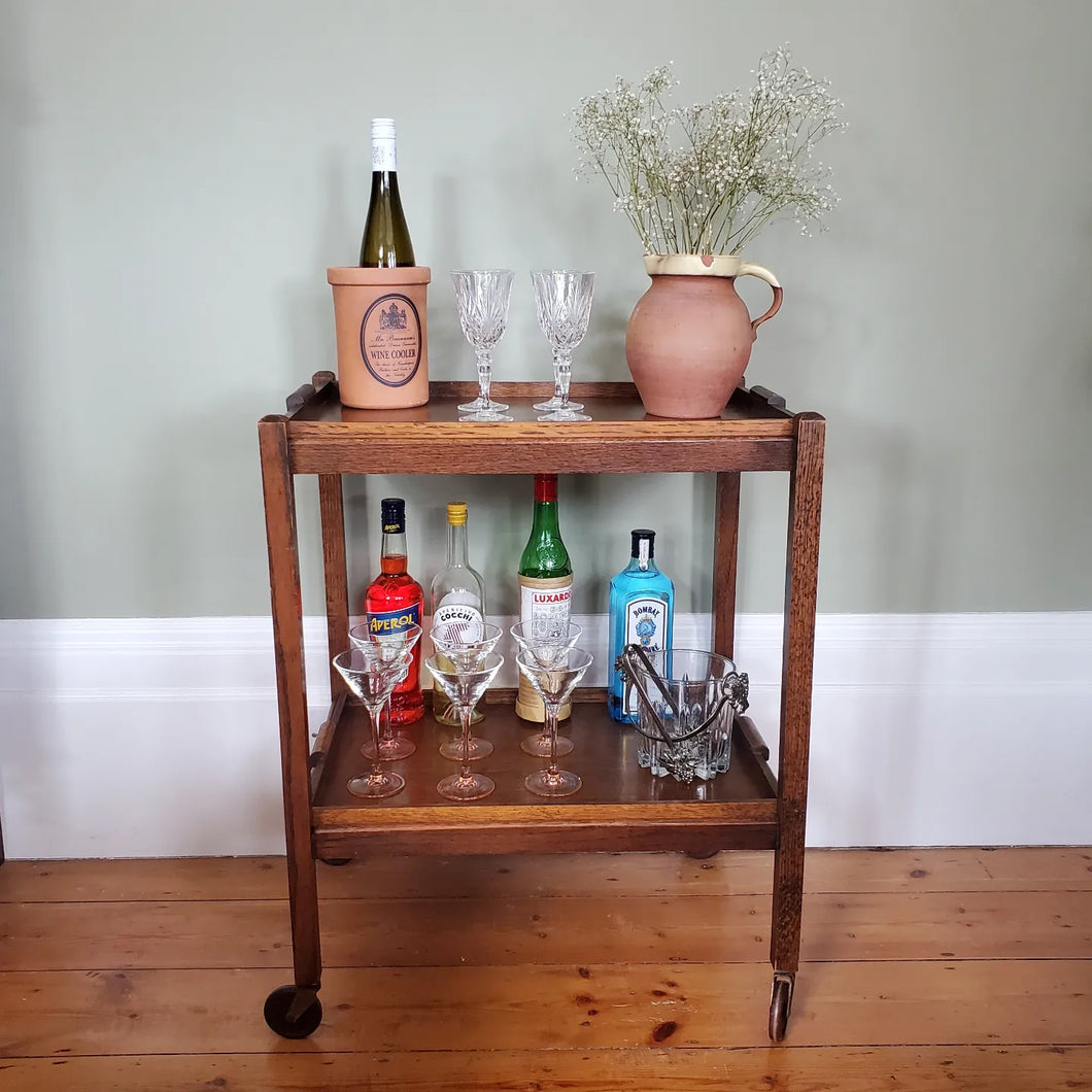 Vintage Wooden Cocktail Drinks Trolley