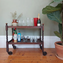 Load image into Gallery viewer, Antique 20th Century Twisted Barley Drinks Cocktail Trolley
