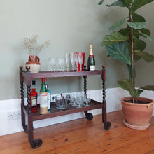 Load image into Gallery viewer, Antique 20th Century Twisted Barley Drinks Cocktail Trolley
