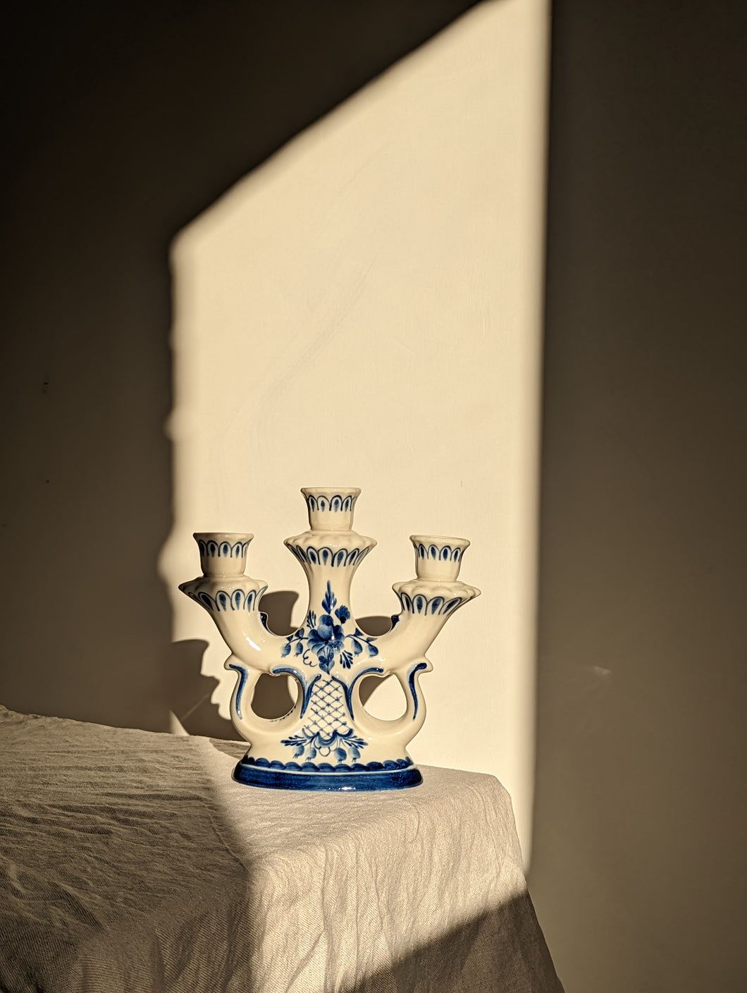Antique Russian Gzhel Hand Painted Porcelain Candlestick holder