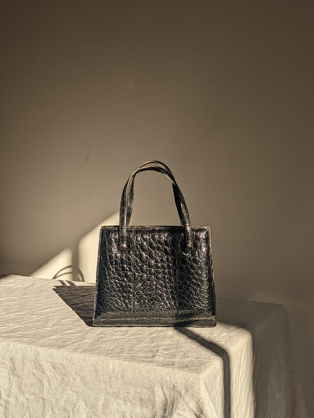 Vintage Italian black leather handbag