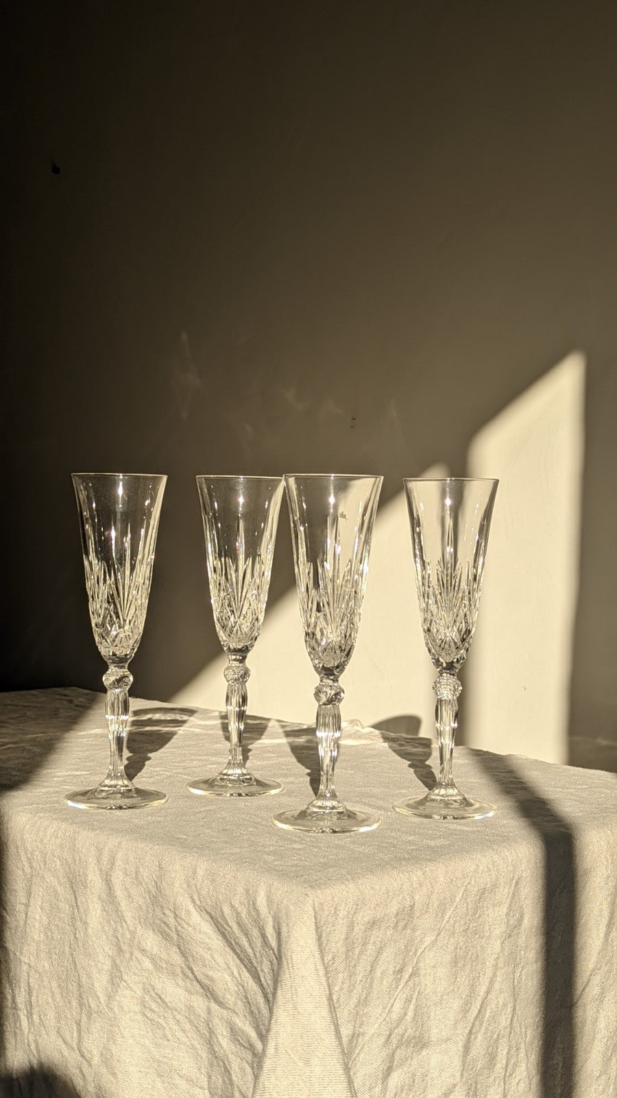 Set of four crystal champagne flutes
