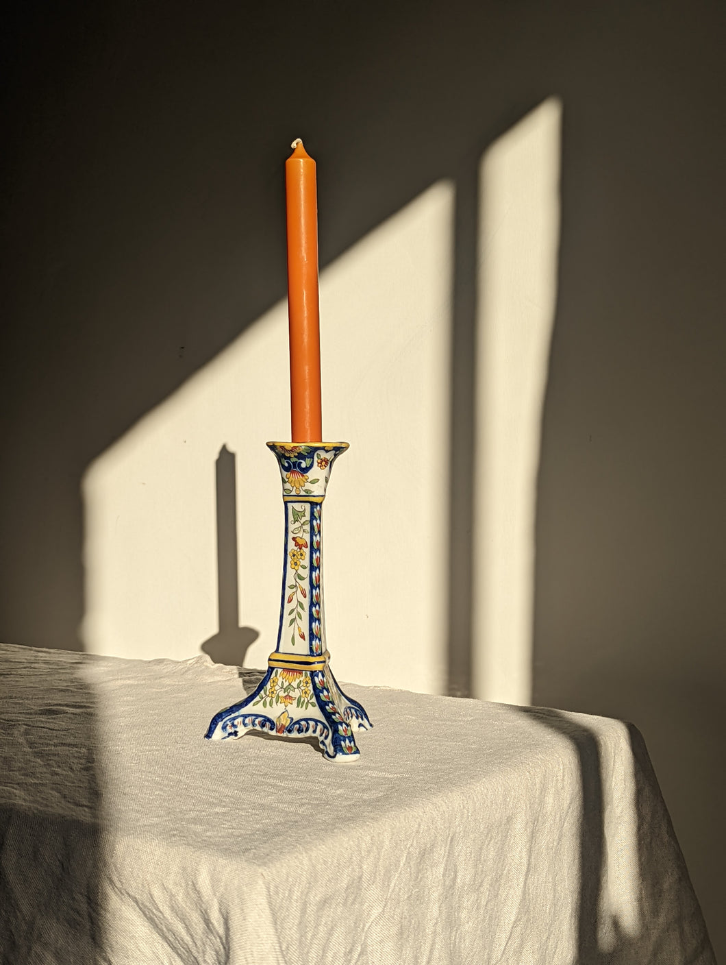 Antique French Faience Candlestick Holder