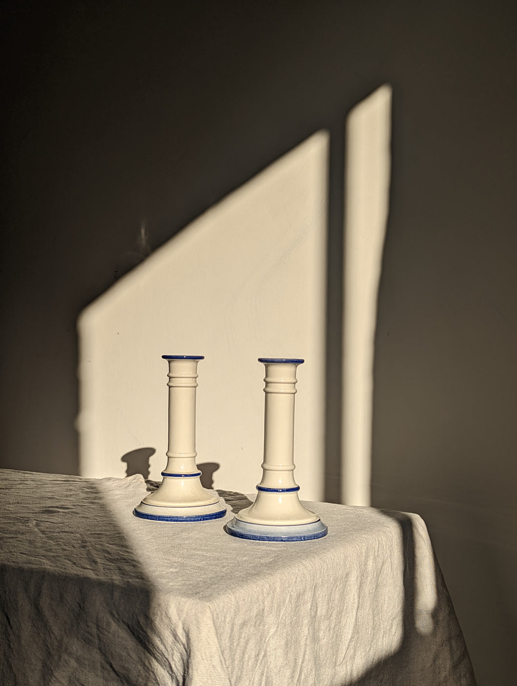 Blue and White Ceramic Candlestick Holders