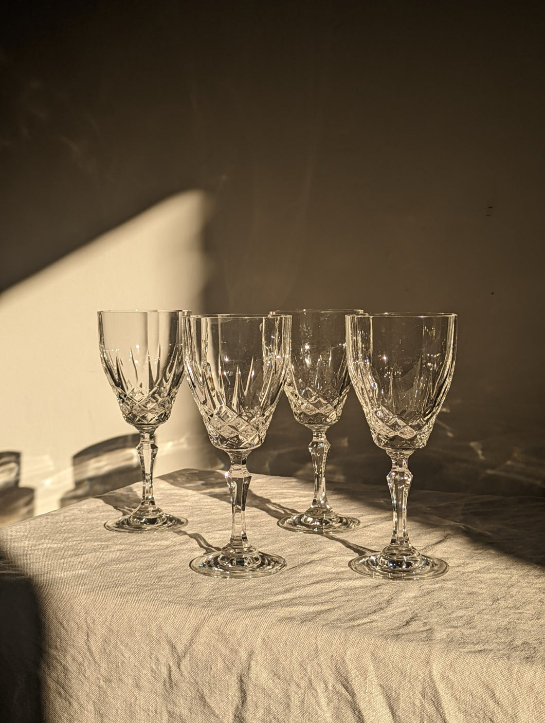 Set of four large crystal wine glasses
