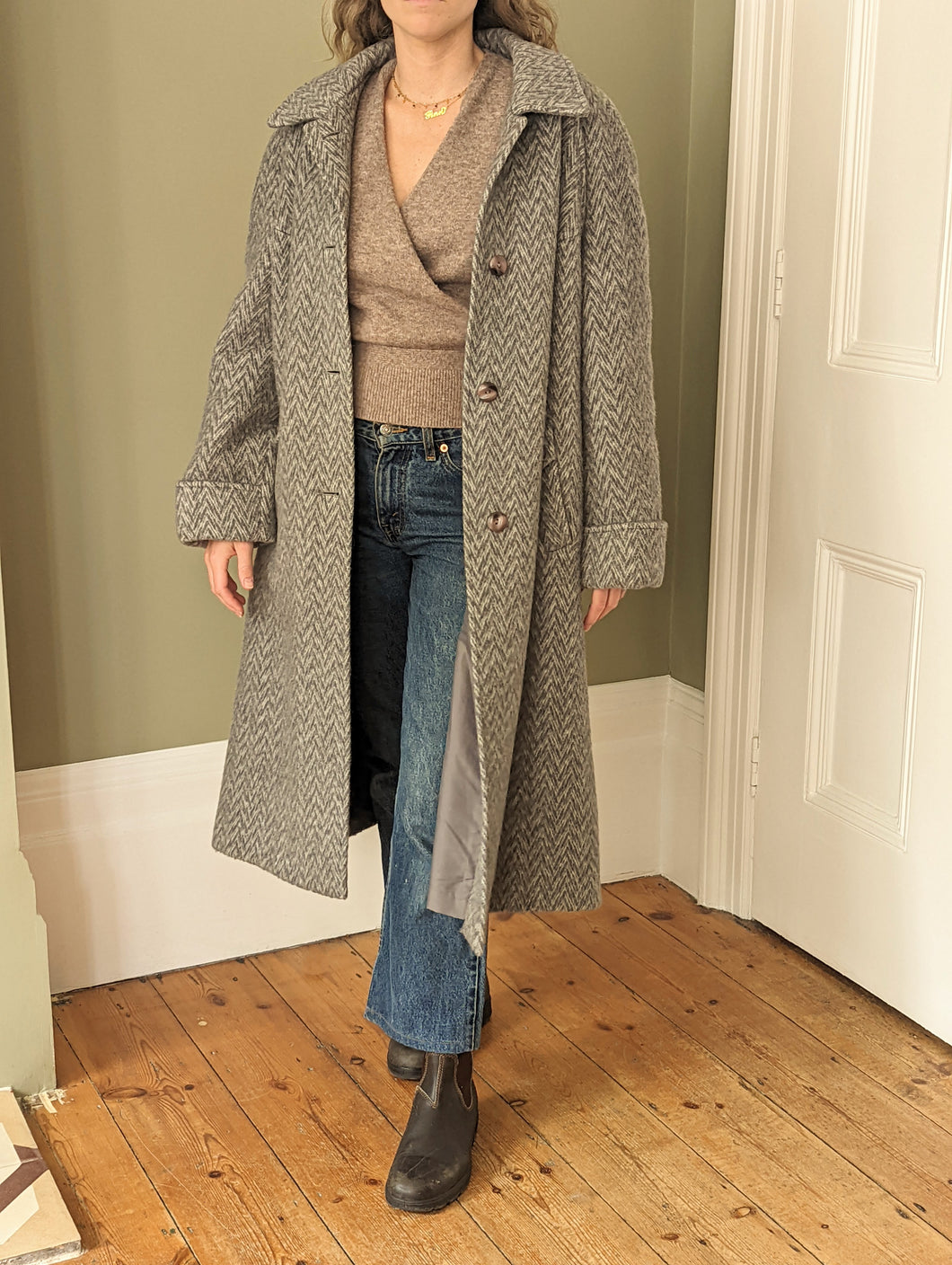 Grey Wool Herringbone Coat