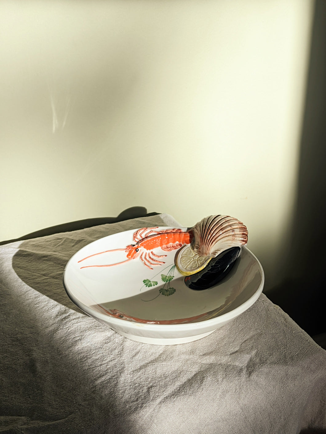 Mid-Century Hand-Painted Seafood Bowl
