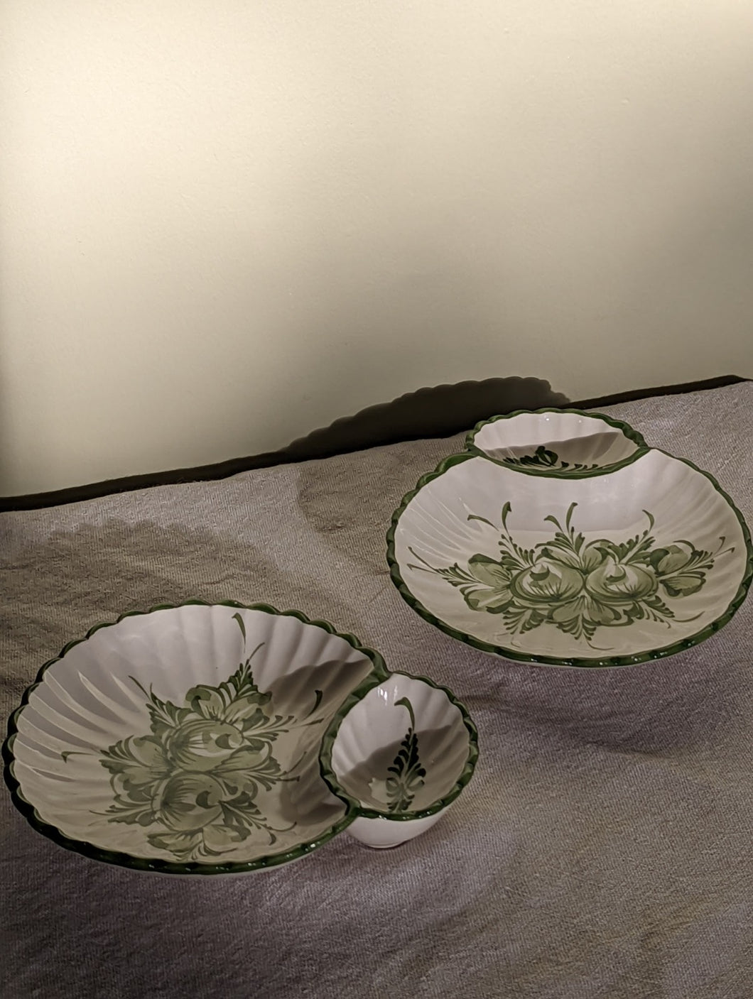 A Pair of Hand-Painted Portuguese Shell Dishes