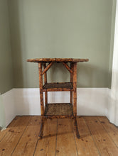 Load image into Gallery viewer, Antique Victorian 3 tier bamboo side table with octagonal table top
