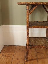 Load image into Gallery viewer, Antique Victorian 3 tier bamboo side table with octagonal table top

