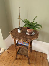 Load image into Gallery viewer, Antique Victorian 3 tier bamboo side table with octagonal table top
