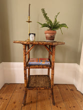 Load image into Gallery viewer, Antique Victorian 3 tier bamboo side table with octagonal table top
