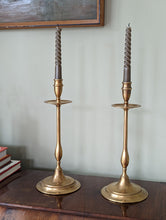 Load image into Gallery viewer, tall brass candlestick holders
