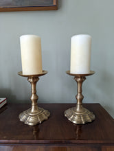 Load image into Gallery viewer, Pair of antique brass candlestick holders
