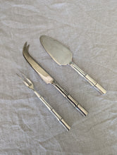 Load image into Gallery viewer, Set of three silver bamboo cheese knives
