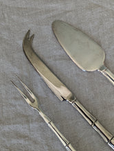 Load image into Gallery viewer, Set of three silver bamboo cheese knives
