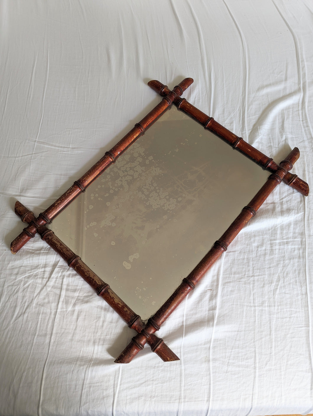 Large antique French faux bamboo mirror