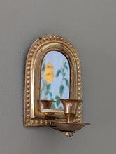 Load image into Gallery viewer, Pair of small mirrored brass wall sconces
