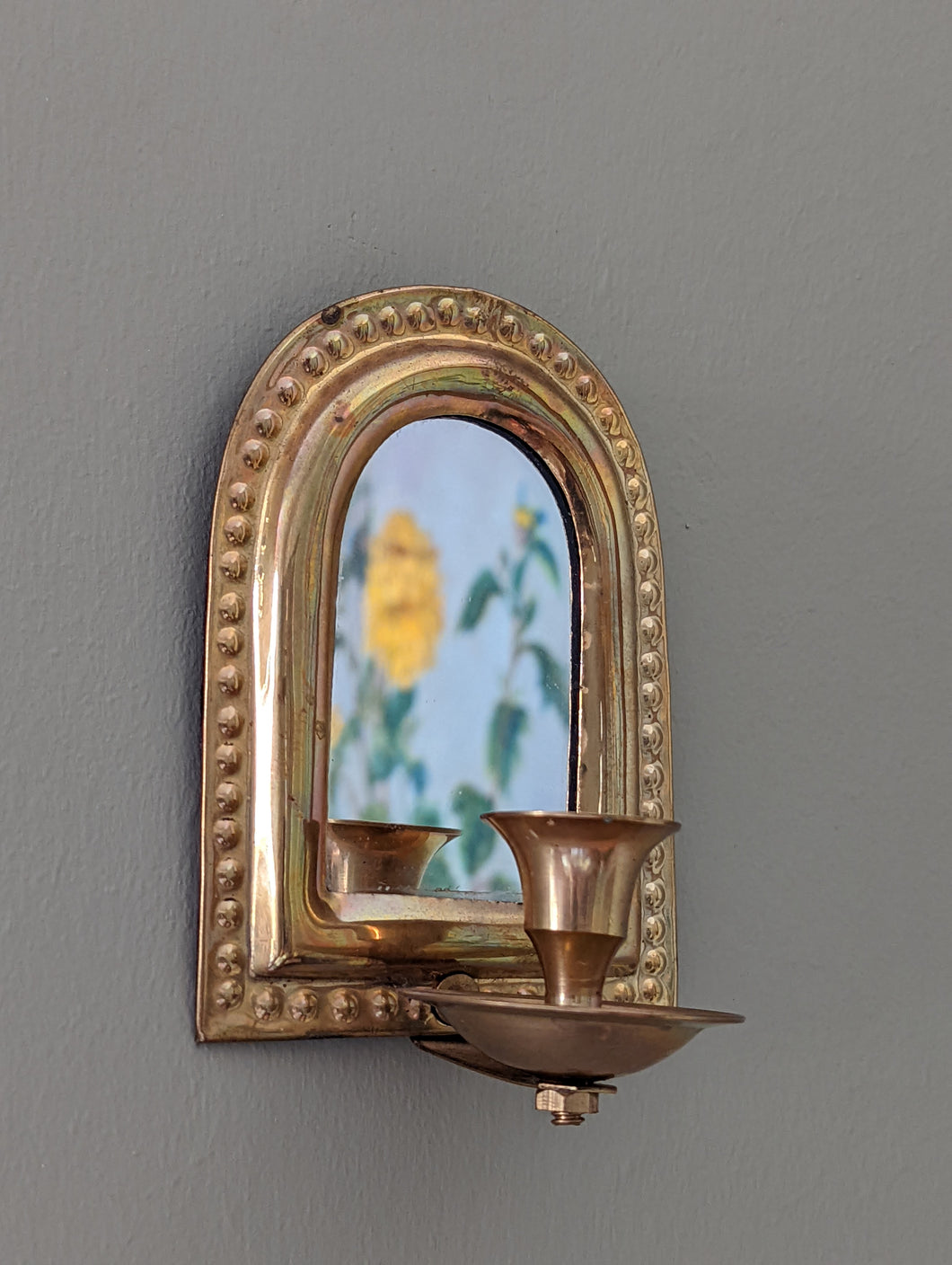 Pair of small mirrored brass wall sconces