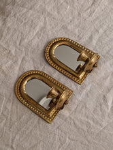 Load image into Gallery viewer, Pair of small mirrored brass wall sconces
