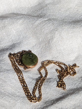 Load image into Gallery viewer, Antique 9ct Gold Green Agate Spinning Fob Pendant Necklace on 9ct Vintage Figaro Chain
