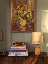 Load image into Gallery viewer, Mid Century Teak Table Lamp and Woven Frilly Shade
