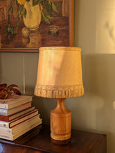 Load image into Gallery viewer, Mid Century Teak Table Lamp and Woven Frilly Shade
